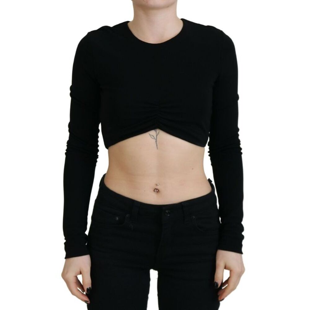 Dsquared² Black Viscose Cropped Round Neck Long Sleeves Women's Top